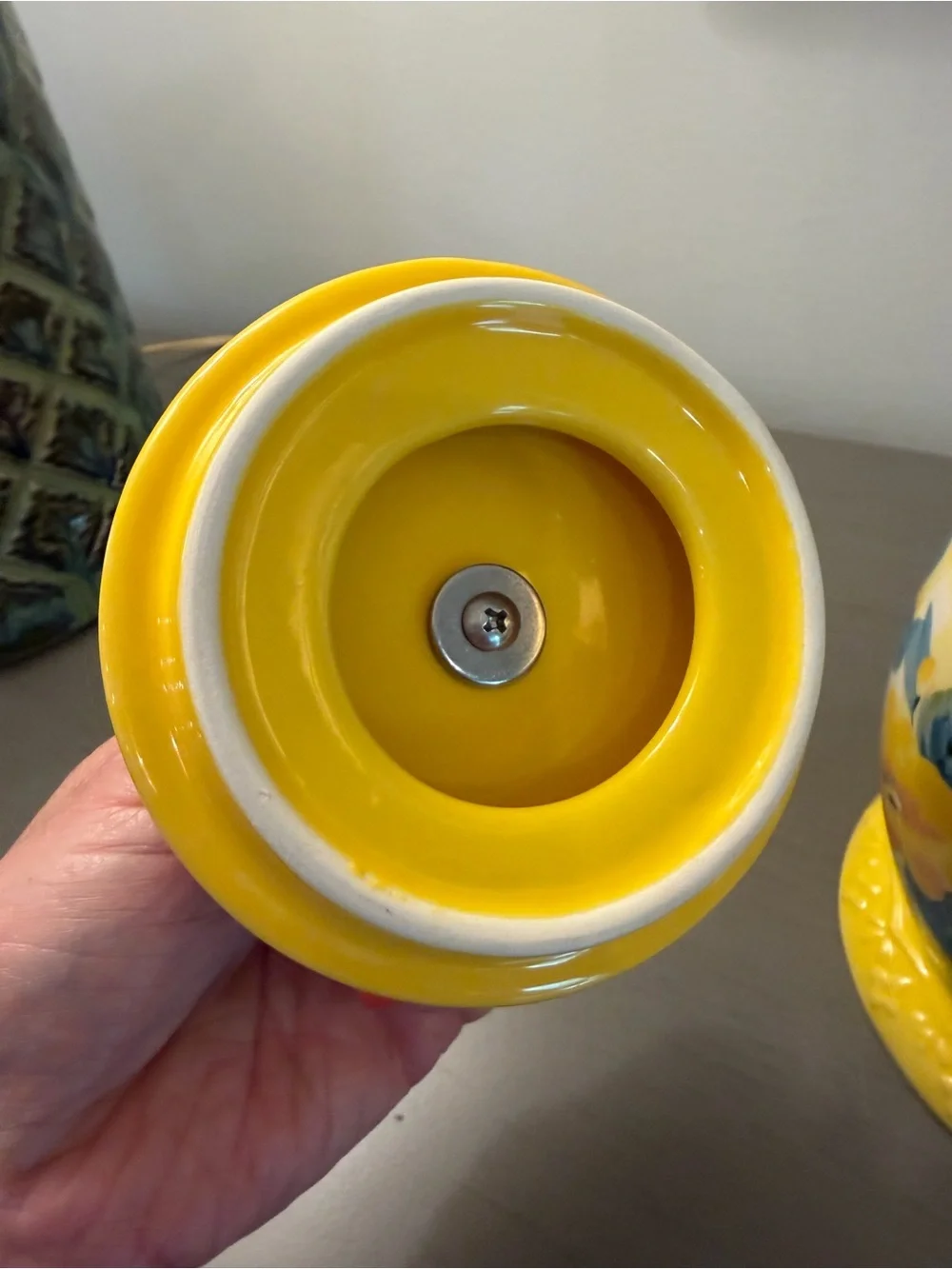 Pioneer Woman Sweet Romance Garlic Keeper Clear Knob Lid Ceramic Yellow Kitchen